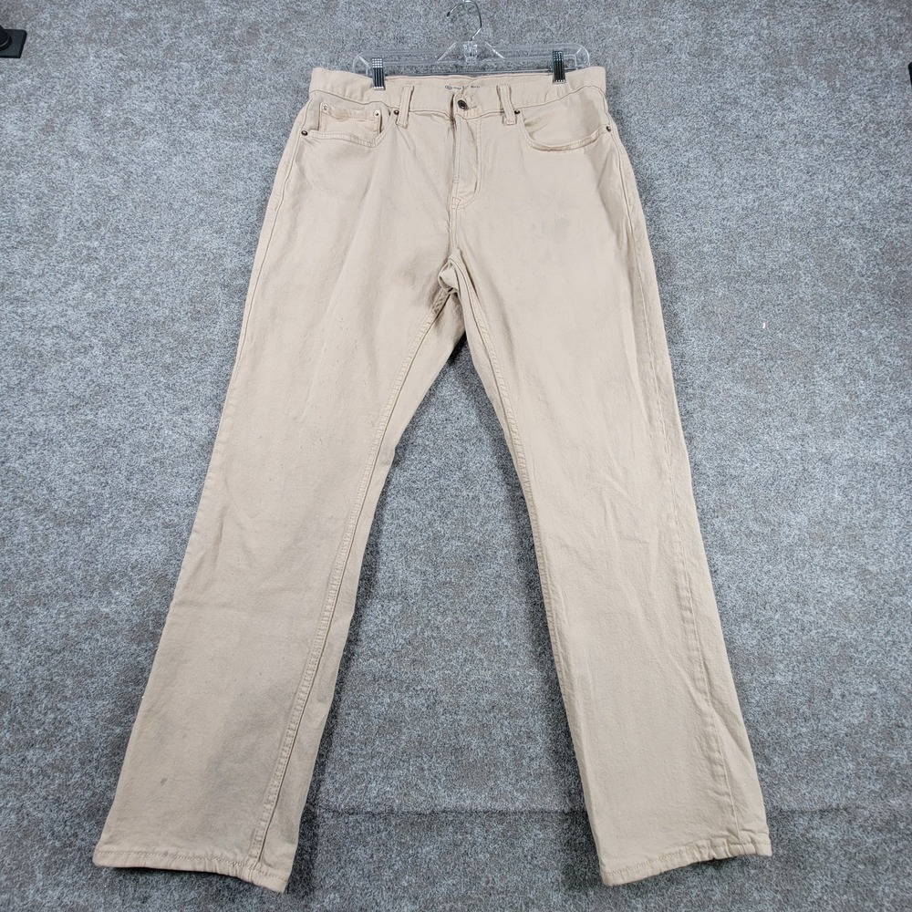 Old Navy Built In Flex Straight Jeans Mens 36x32 Beige High Rise Comfort Stretch
